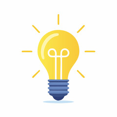 A bright yellow light bulb glows with illuminated rays, symbolizing a new idea or inspiration