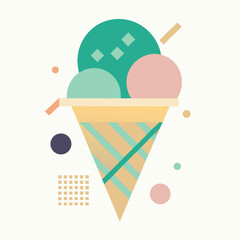 Modern Pastel Ice Cream Cone Flat Vector Illustration