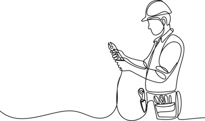 One continuous line drawing of Electrician profession with white background. one line Art icon drawing