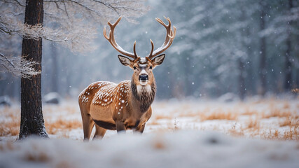 Fototapeta premium Deer in magical winter forest