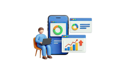 Analyst Working on Mobile Analytics with Data Charts