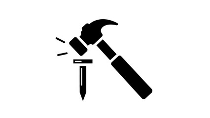 A black and white illustration of a hammer striking a nail, symbolizing construction and DIY projects.