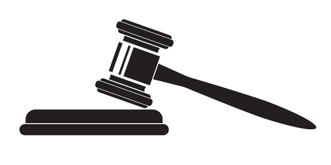 Black shape of a Judge's gavel with stand.  Illustration on a transparent background