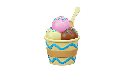 3D Ice Cream Sundae with Sprinkles on White