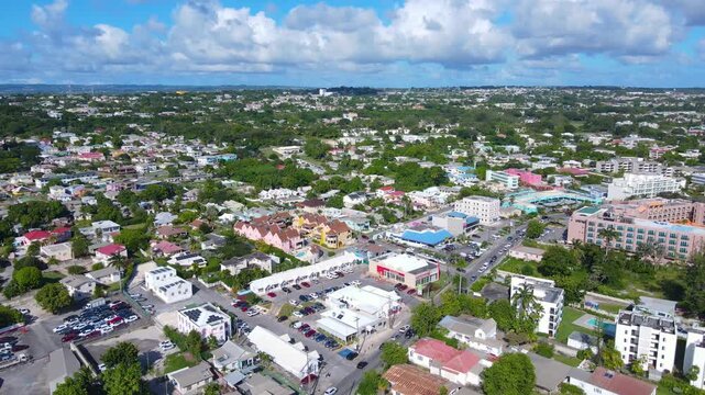 Rockley Beach and Accra Beach Hotel aerial view at South Coast in village of Hastings, Christ Church Parish, Barbados. 