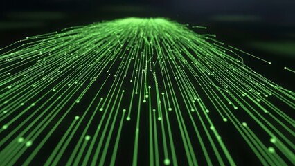 Abstract Green Light Trails Flowing Through Darkness.