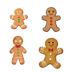 PNG image of Four delightful gingerbread men cookies featuring various icing decorations perfect for christmas baking and holiday celebrations on transparent background