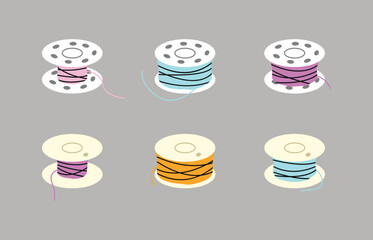 Sewing bobbin set on a grey background, vector illustration.