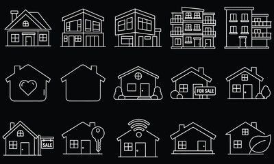 Real Estate & Property Outline Icons Set – House, Home, Building & Architecture Line Vector Pack