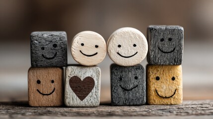 Wooden blocks show empathy, trust and partnership, representing emotional intelligence, trust, and workplace leadership in team collaboration