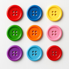 A collection of round plastic red sewing buttons, an isolated object set for fashion design and tailoring