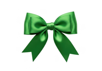 A vibrant green satin ribbon bow, isolated on transparent background