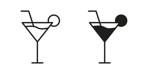 Cocktail icon element in flat simple style. Thin stroke editable icons