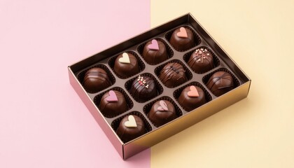 Delicious chocolate heart treats sweet shop food photography cozy setting aesthetic viewpoint indulgent concept