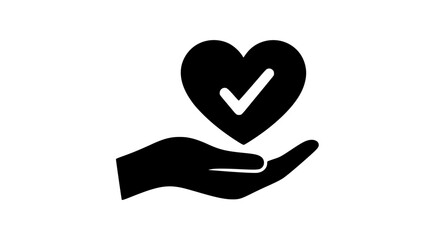 Obraz premium Hand heart verified black white icon