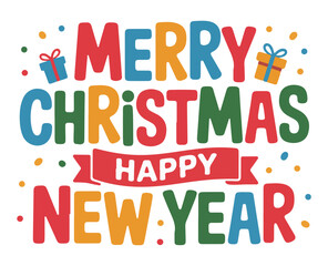 Merry Christmas Happy New Year Colorful Text
