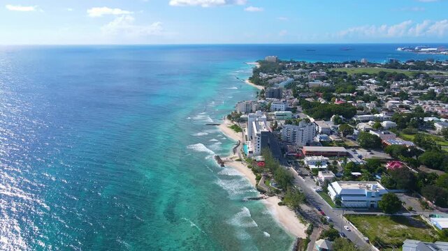Hastings Beach aerial view at Hastings Rocks Park at South Coast in village of Hastings, Christ Church, Barbados. 