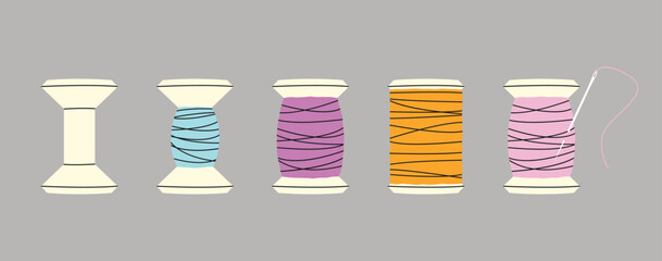 Thread set on a grey background, vector illustration.