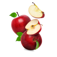 Fresh Red Apples with Slices Showing Juicy Pulp for Nutrition on Transparent Background png