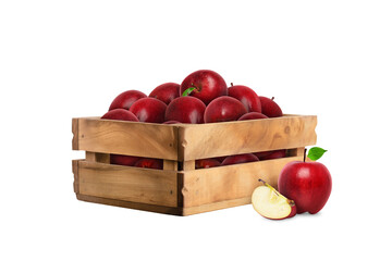 Red Apples in Wooden Crate Isolated on White Background for Fresh Produce and Market Concept on Transparent Background png