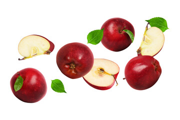 Fresh Red Apples with Slices Showing Juicy Pulp for Nutrition on Transparent Background png
