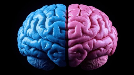Divided brain, blue and pink halves