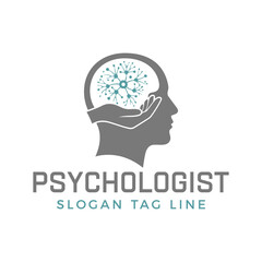 Professional psychologist logo with brain and hand illustration