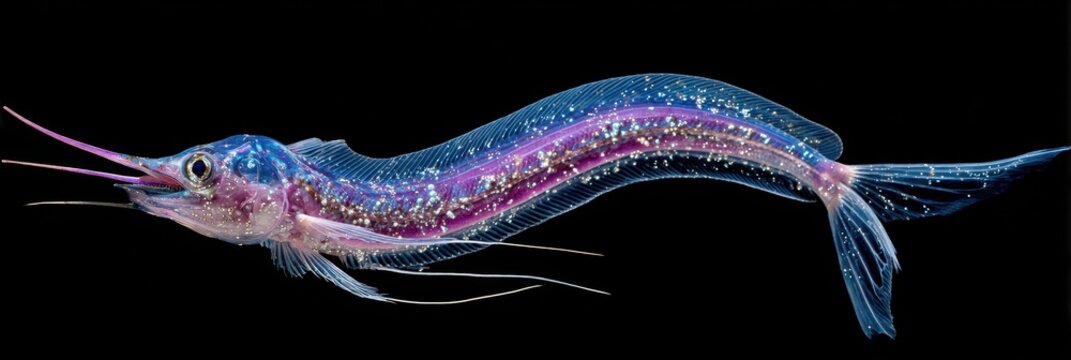 Rare Giant Oarfish (Regalecus Glesne) Flowing Gracefully Against a Dark Oceanic Background