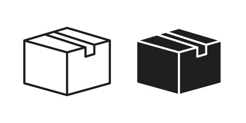 Delivering box icon element in flat simple style. Thin stroke editable icons
