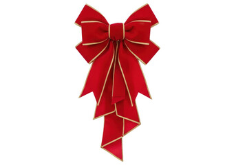 A large, ornate red velvet bow with gold trim, isolated on a transparent background, perfect for holiday decoration