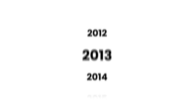 Vertical years counter scrolling smoothly to the year 2008 animation isolated on white background