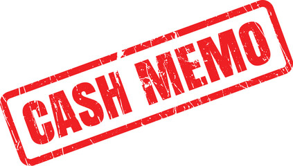A vibrant red rubber stamp clearly presents the text CASH MEMO on a bright white background