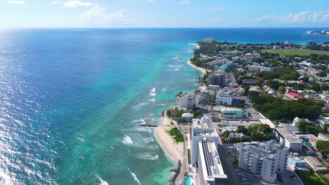 Hastings Beach aerial view at Hastings Rocks Park at South Coast in village of Hastings, Christ Church, Barbados. 