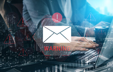 Digital warning mail interface highlights email threat detection, security monitoring, and proactive prevention of phishing and malware intrusions. Parse