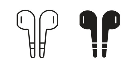 Earbuds icon element in flat simple style. Thin stroke editable icons