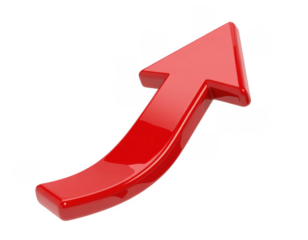 Red 3 D Arrow Pointing Upwards isolated on a transparent background