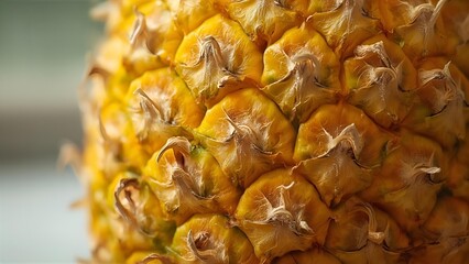 Ultra-high-resolution macro close-up photograph of a fresh ripe pineapple, extreme detail on the textured skin and hexagonal patterns