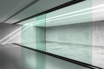 Fototapeta premium Modern minimalist office space with glass divider in bright interior environment. 3d render