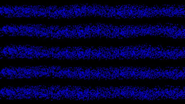 Abstract textured blue stippled horizontal stripes on black background with particle noise