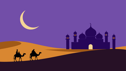 Naklejka premium Ramadan Kareem Background Islamic lanterns glowing moon and star crescent 
