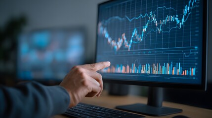 Businessperson Interacting with Touchscreen Financial Growth Charts