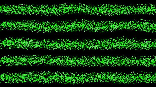 Abstract textured green stippled horizontal stripes on black background with particle noise