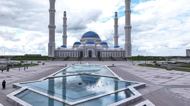 Aerial shot of modern hazrat sultan mosque in astana