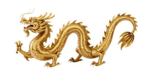 Traditional Chinese Golden Dragon PNG Clipart Element Isolated on White or Transparent Background