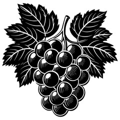 Grape Bunch with Leaves Silhouette Vector Illustration