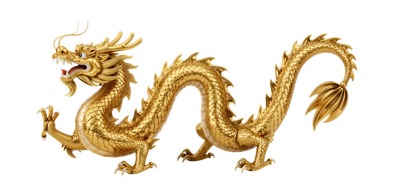 Traditional Chinese Golden Dragon PNG Clipart Element Isolated on White or Transparent Background