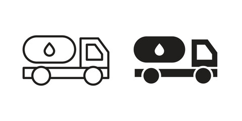 Fuel truck icon element in flat simple style. Thin stroke editable icons
