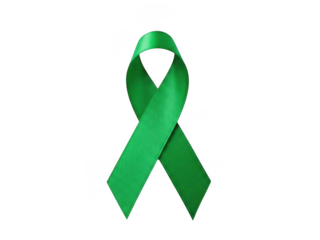 Bright green awareness ribbon symbol for various causes like mental health, organ donation, or environmental awareness, isolated on transparent background