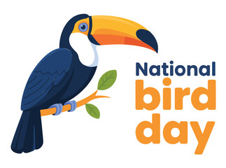 Obraz premium Toucan Perched on Branch Celebrating National Bird Day on a White Background