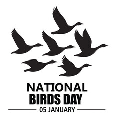 Fototapeta premium Black Birds Flying on National Birds Day January 5th on a White Background